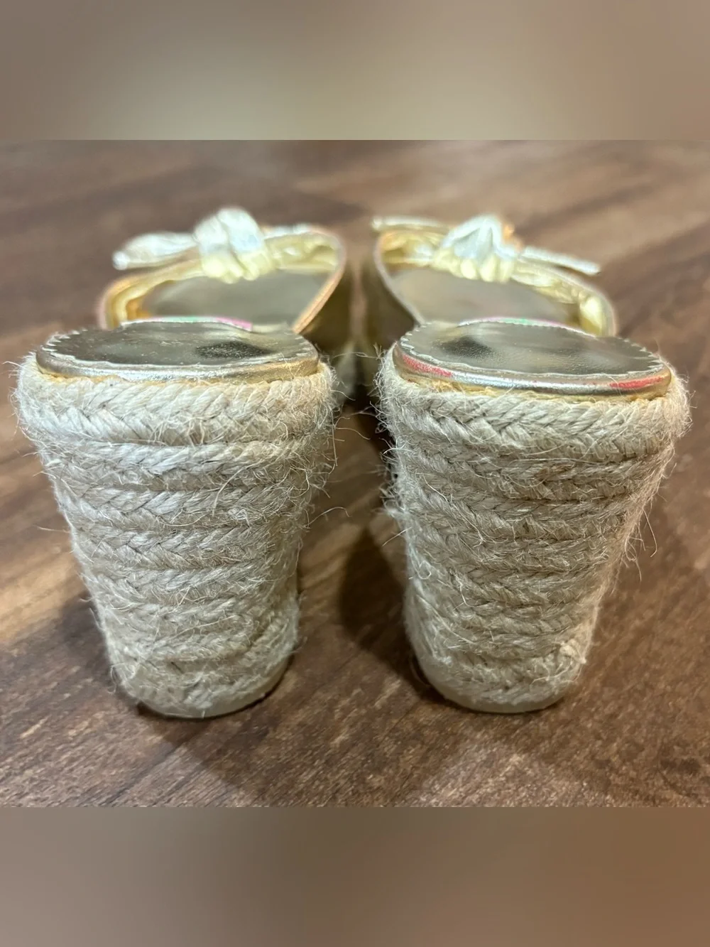 Lilly Pulitzer gold wedge espadrilles featuring a bow detail size 7.5
